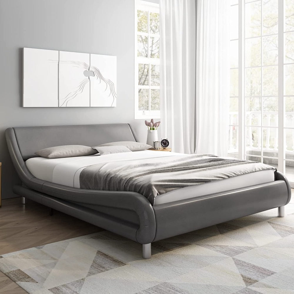 Modern Luxurious Wave Design Sublime King Size Leather Bed - Lixra