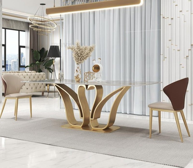 Splendid Style Gleamy Marble-Top Luxurious Dining Table Set / Lixra