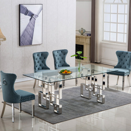Luxurious Tempered Glass Dining Table With Chrome Metal Legs / Lixra