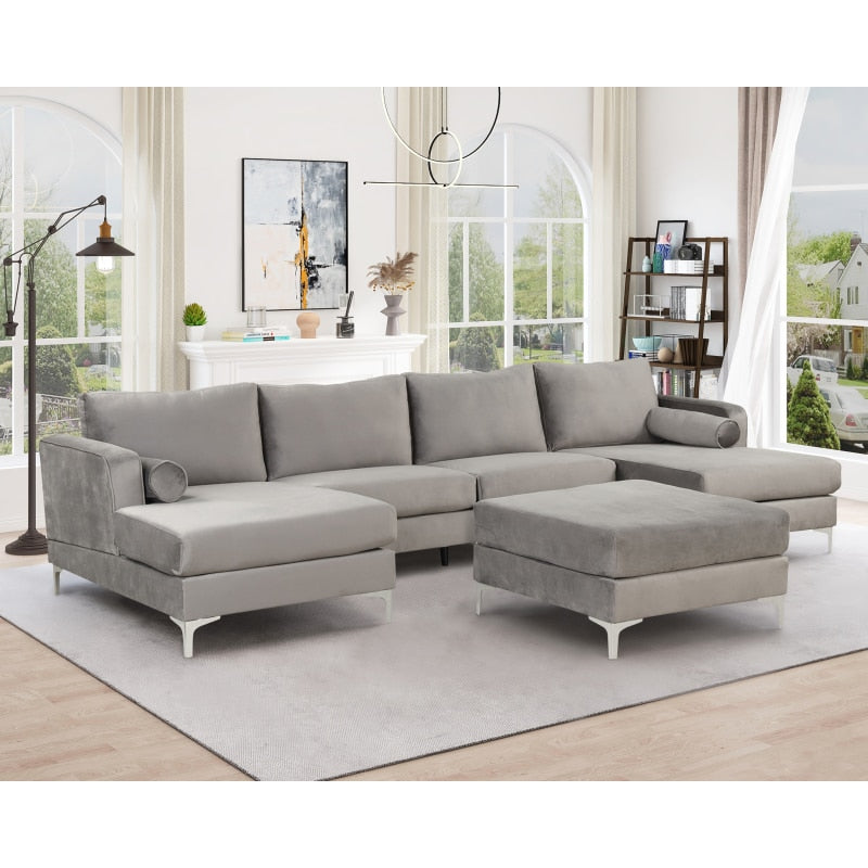 Modern Design Luxurious Sectional Velvet Sofa Set with Ottoman