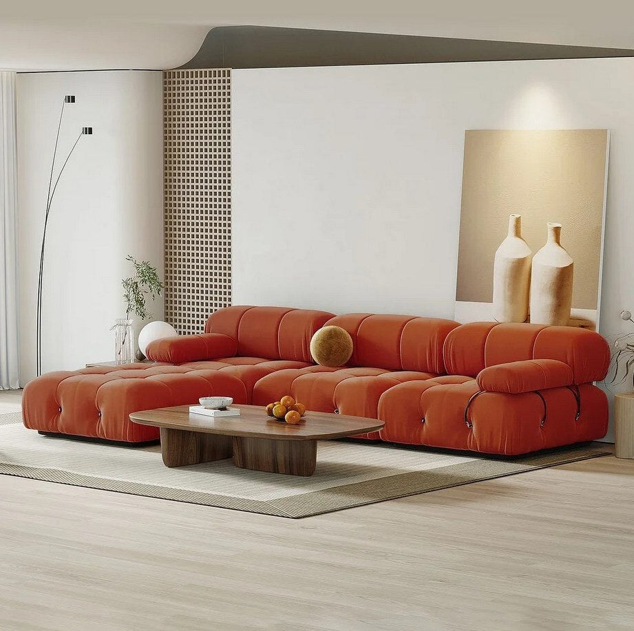 Modern Design Luxurious Velvet Upholstered Modular Sectional Sofa with Ottoman / Lixra
