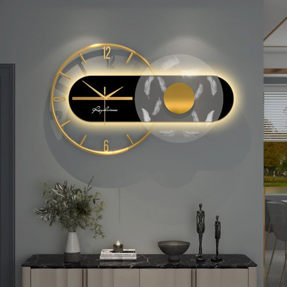 Clock With Light Gold Metallic Light Luxury Wall Clock - Elegant Design - Lixra.com