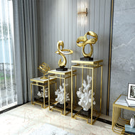 Gold Finish Gleamy Marble-Top Pedestal / Lixra