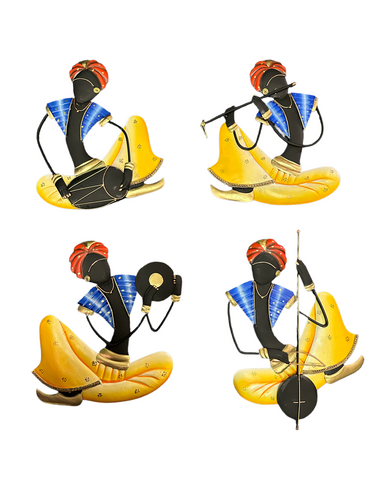 Set of 4 Traditional Man Playing Musical Instrument Wall Hanging / Lixra