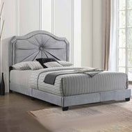 Single Button Tufted & Nail-head Trim Queen Size Fabric Bed - Lixra