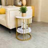 Set of 2 Golden Finish Round Sintered Stone Side Table / Lixra