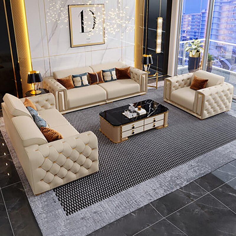 Elegant Tufted Leather Living Room Sofa