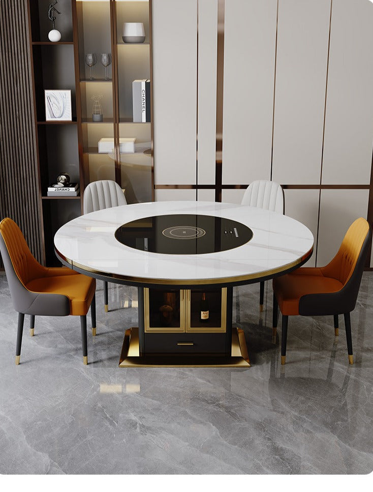 Modern Multi-Functional Marble-Top Dining Table with Lazy SuSan / Lixra