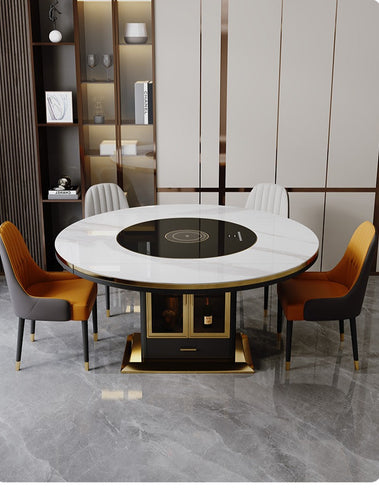 Modern Multi-Functional Marble-Top Dining Table with Lazy SuSan / Lixra