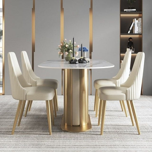 Modern Sumptuous Marble Top Dining Table Set With 6 Chairs / Lixra