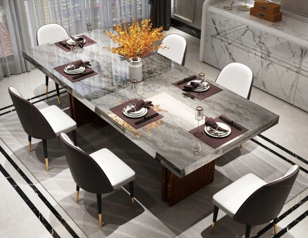 Contemporary High Quality Finish Wooden Base Marble Top Dining Table Set - Lixra
