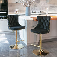 Tufted Backrest Nail-Trim Design Velvet High Raised Stool / Lixra