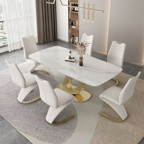 Minimalized Modern Marble Top Dining Set Combination With Chairs / Lixra
