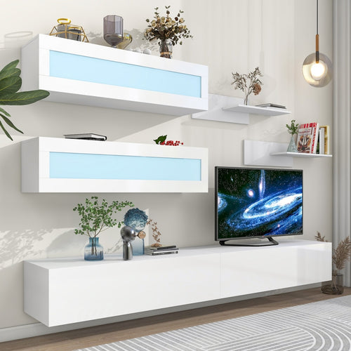 Modern Glossy Finish Wall Mounted TV Cabinet Set / Lixra