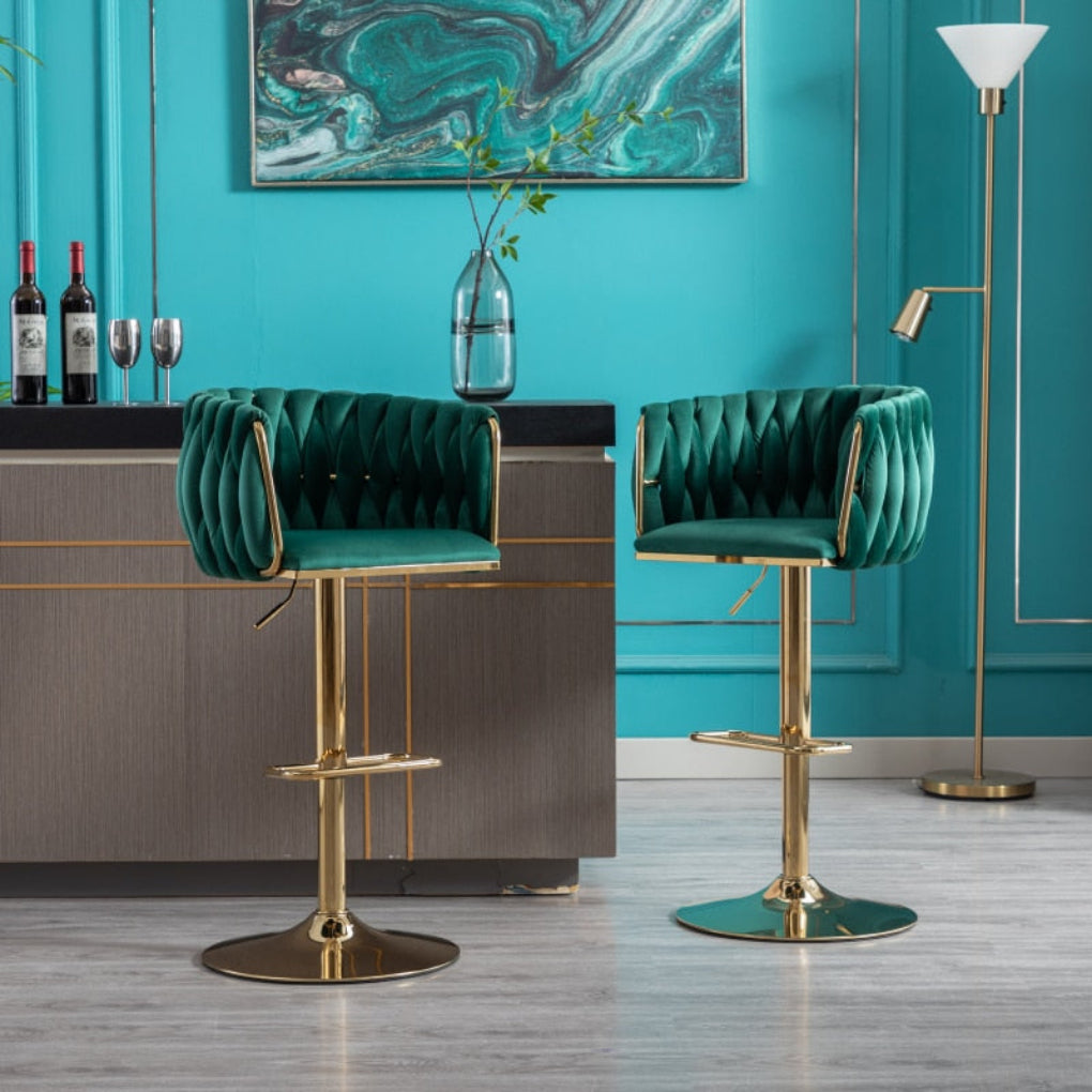 Kitchen Rasied Chair Golden Finish Rotational Velvet High Raised Chairs - Lixra.com