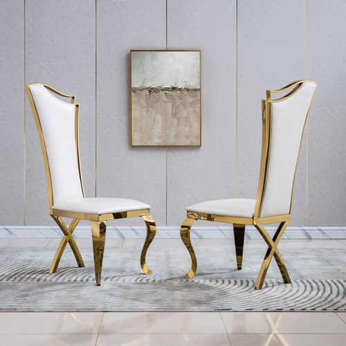 Classic Style Golden Finish Set Of 2 Leather Dining Chair / Lixra