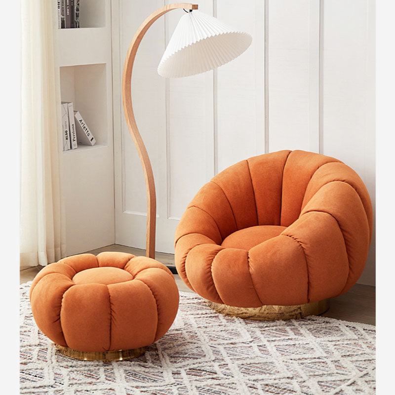 Pumpkin Design Delectable Velvet Fabric Accent Chair With Footstool - Lixra