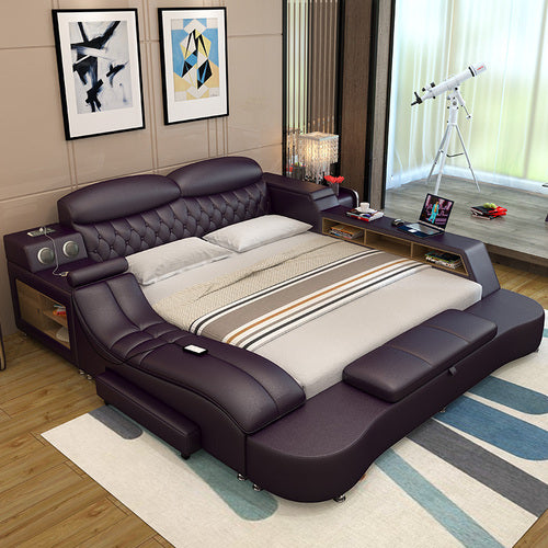 Button-Tufted Design Sumptuous Leather Massager Bed- Lixra