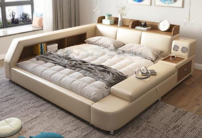 Futuristic Design Creative Wooden Frame Soft Leather Bed-Lixra