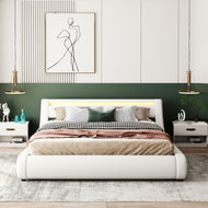 Spectacular Upholstered Leather Platform bed with LED Light Headboard Bed Frame / Lixra
