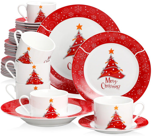 30-Piece Christmas Tree Pattern Porcelain Dinnerware Set / Lixra