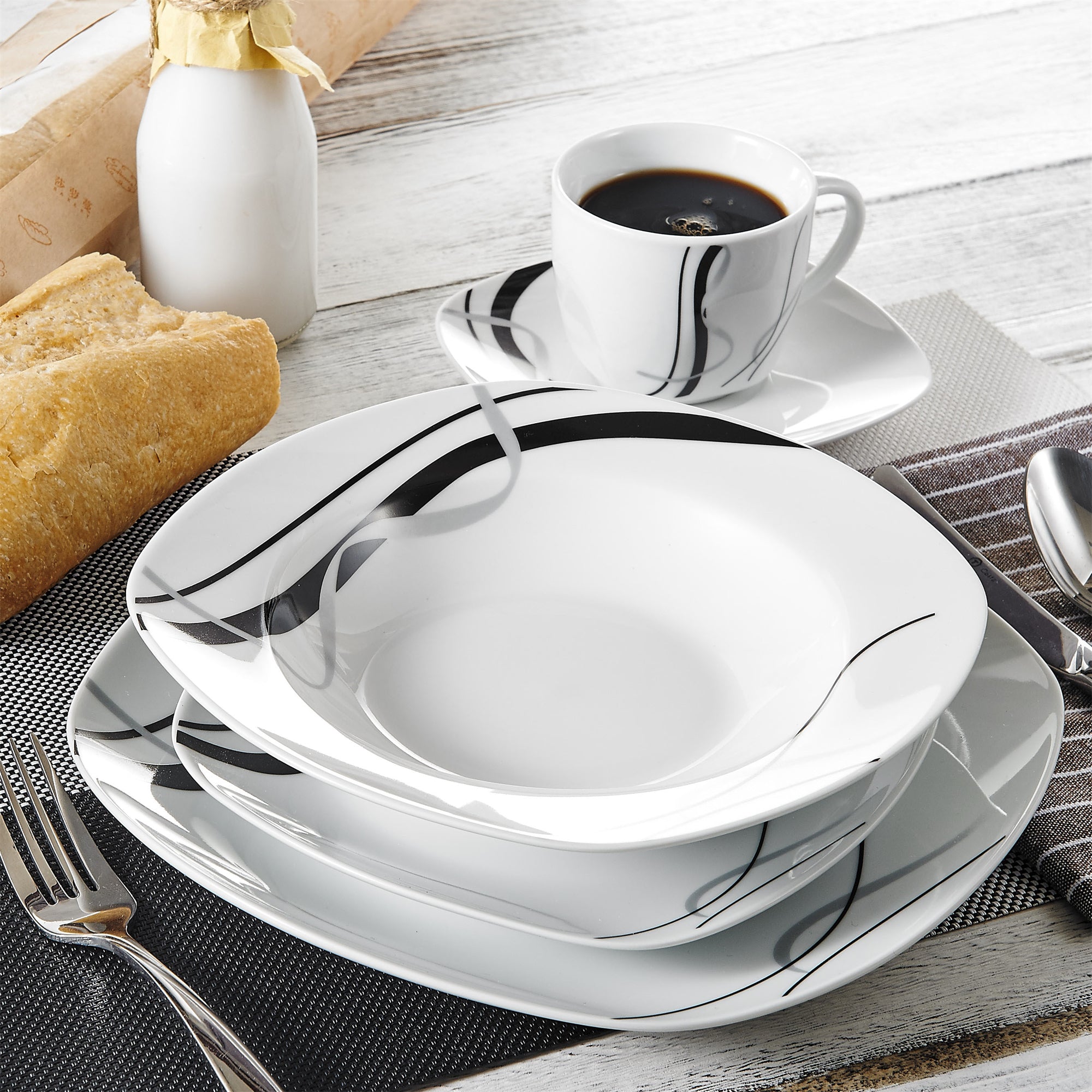 Dinnerware Pattern Line Designs Leaf Design Porcelain Dinnerware Set for Dining Elegance - Lixra.com