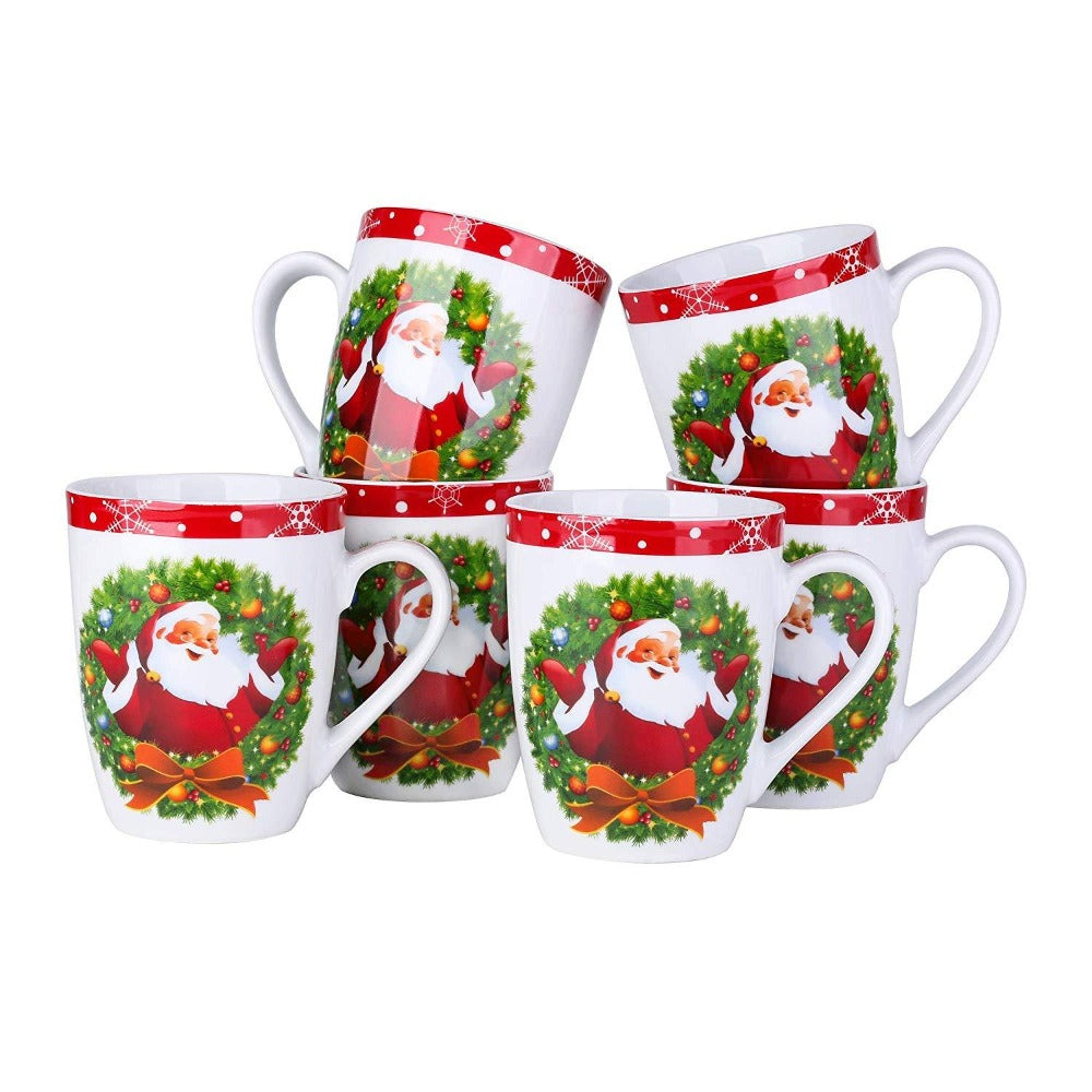 Set of 6 Splendid Christmas Pattern Ceramic Tea And Coffee Mugs / Lixra