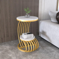 Golden Finish Marble Top Side Table / Lixra