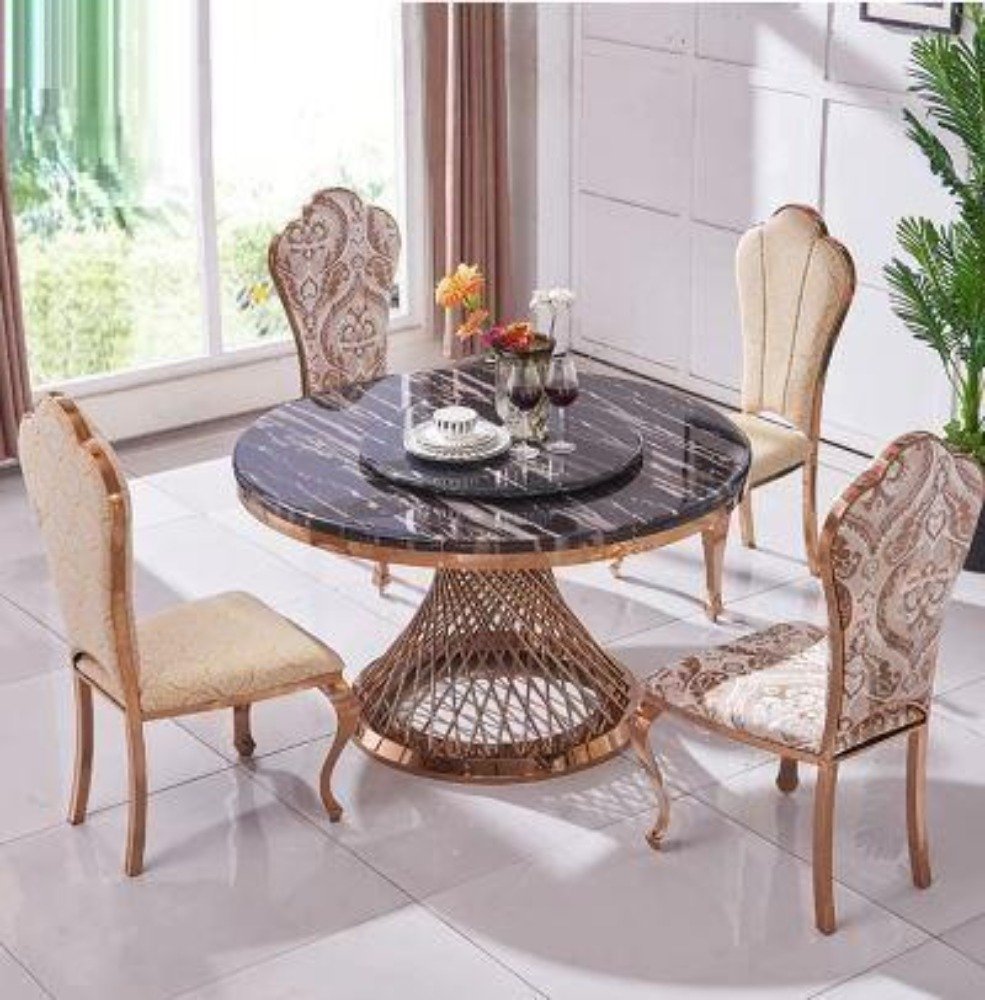 Aesthetic Style Look Steel Framed Dining Table Set With Lazy Susan / Lixra