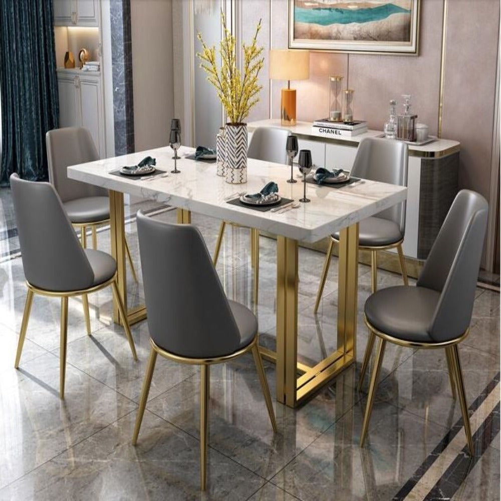 Dine Shine Luxurious Look Marble Top Dining Table Set - Lixra