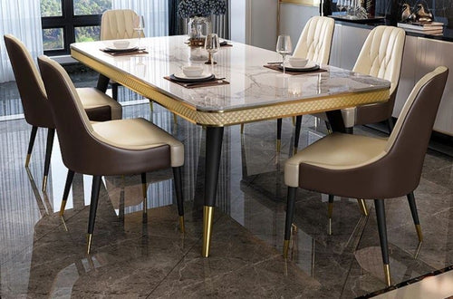 Italian Style Luxurious Look Marble Top Dining Table Set - Lixra