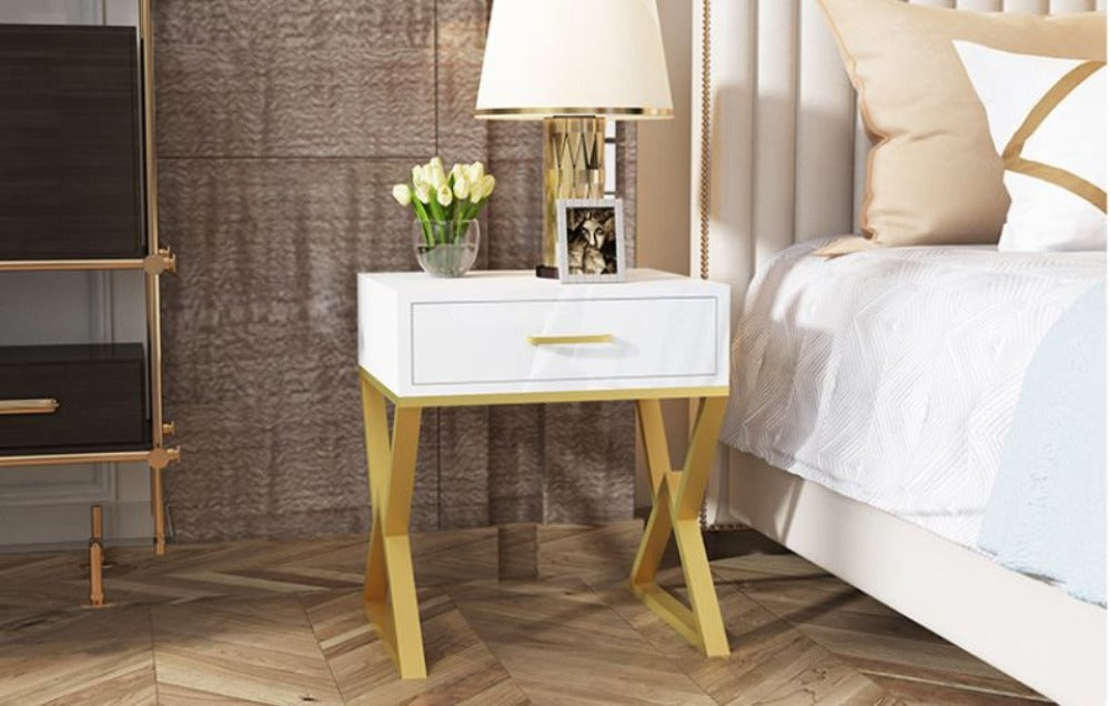 Metallic Glossy Finish Storage Expert Wooden Bedside Night Stand - Lixra