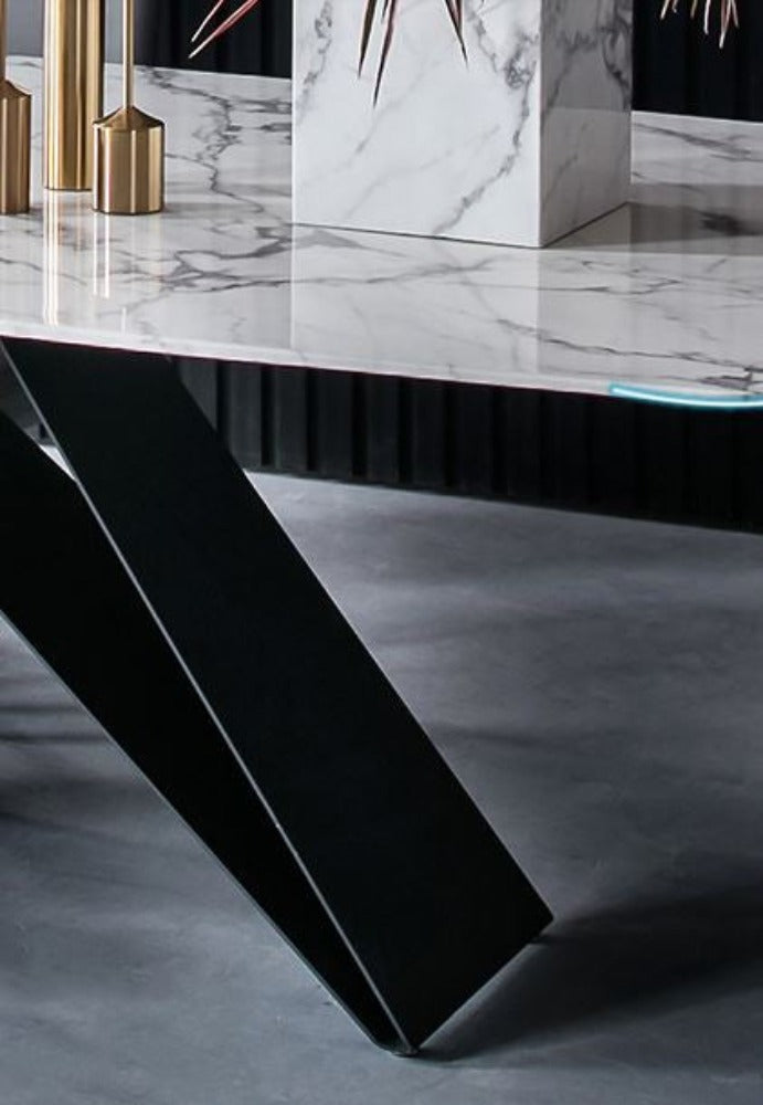 V-Shaped Base Marble Dining Table - Lixra.com
