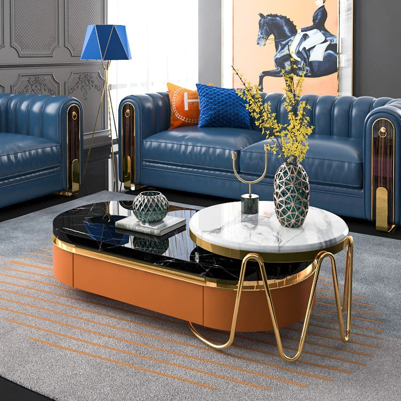 Lustrous Gold Finish Steel Base Appealing Coffee Table / Lixra