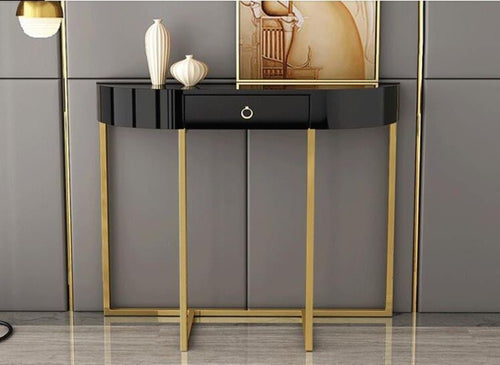 Golden Finish Semi Circular Shaped Wooden Accent Table - Lixra