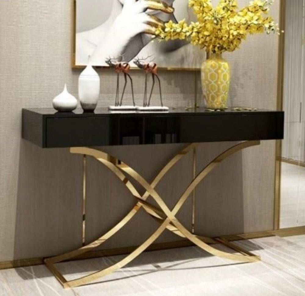 Light Luxury Metallic Finish X Shaped Base Wooden Accent Table - Lixra
