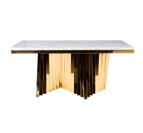 Captivating Metallic Finish Rectangular Shaped Marble Top Z-Shaped Dining Table - Lixra