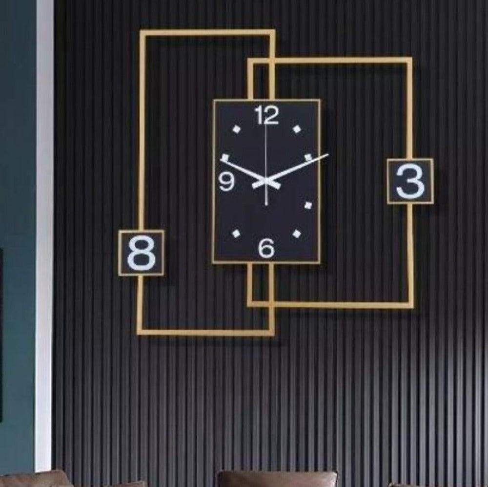 Dazzling Golden Finish Modern Designed Rectangular Shaped Metal Wall Clock - Lixra