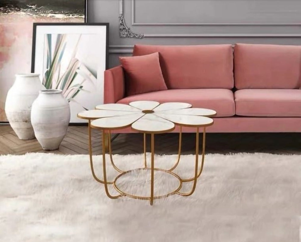 Centre Attractive Flower Style Marble Top Coffee Table - Lixra