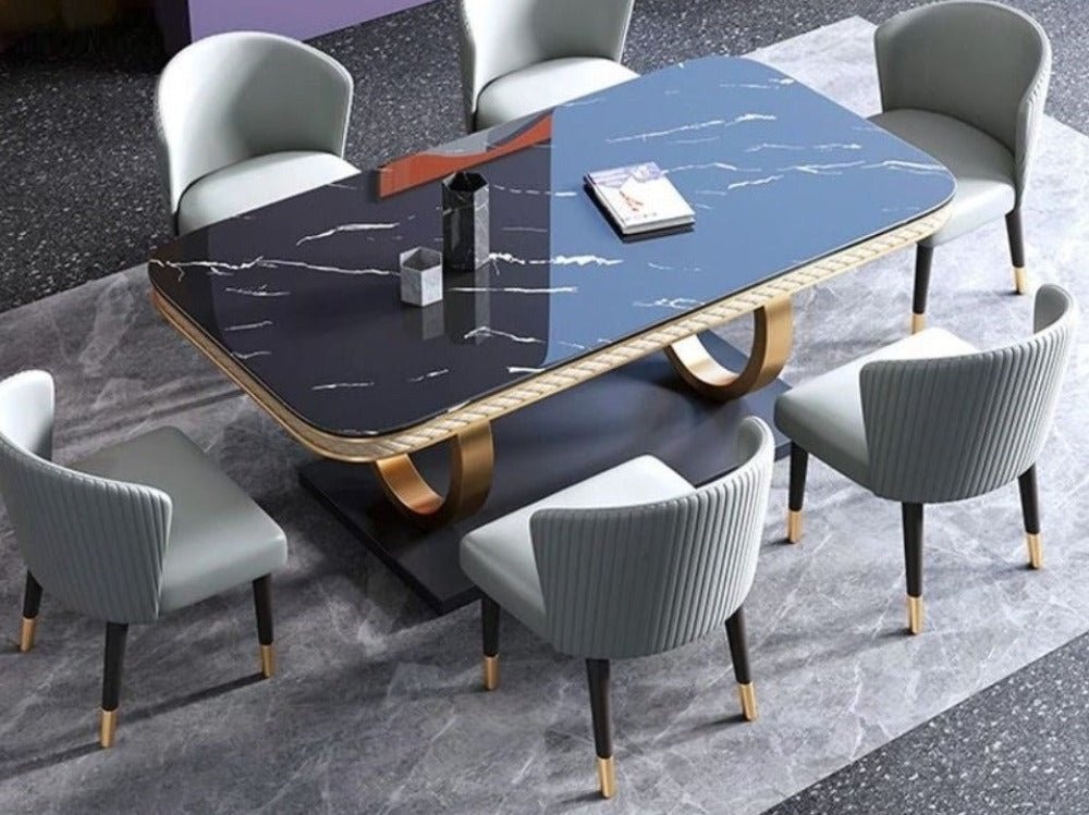 Splendid Decorous Steel Construct Marble Top Dining Table Set - Lixra