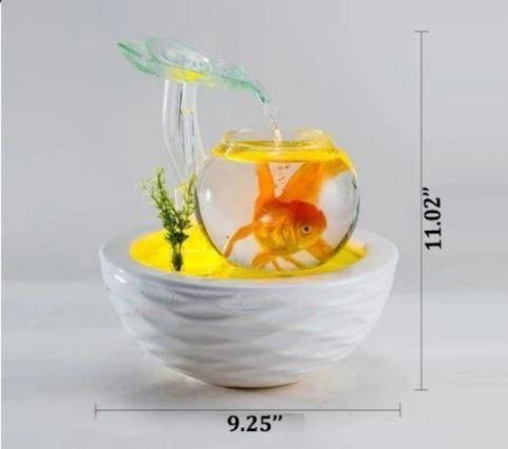 Decorative Bowl Style Water Fountain With Small Aquarium Tank