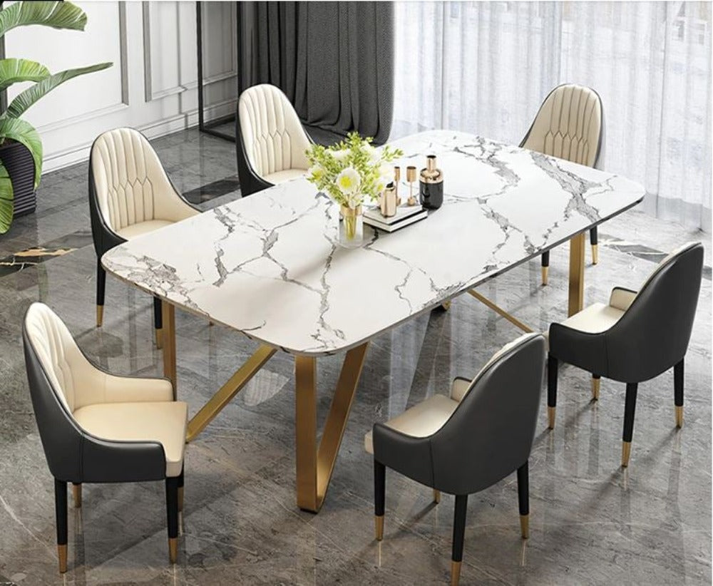 Iconic Look Luxurious Spacious Comfort Marble Top Dining Table Set - Lixra