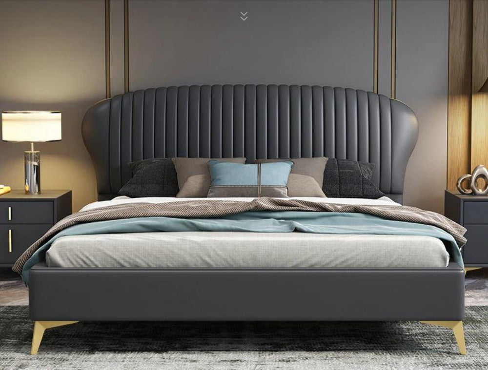Modern Interior Channel Tufted Leather Bed / Lixra