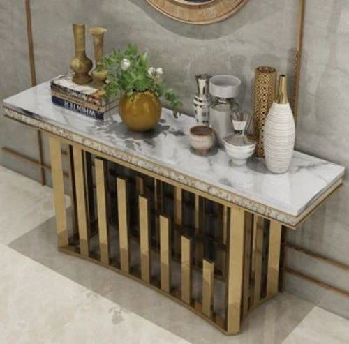 Contemporary Golden Finish Marble Top Accent Table - Lixra