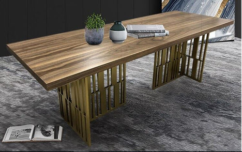 Nordic Style Industrial Look Rectangular Shaped Wooden Top Dining Table - Lixra