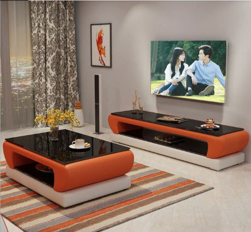 Contemporary Ultramodern Rustic Built Glass Top Coffee Table and TV Stand - Lixra