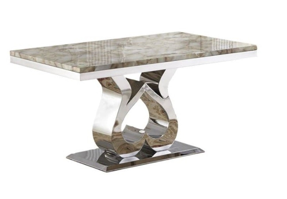 Rustic Built Fine Steel Base Rectangular Shaped Marble Top Dining Table - Lixra