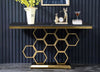 Golden Finish Honeycomb Designed Marble Top Accent Table - Lixra