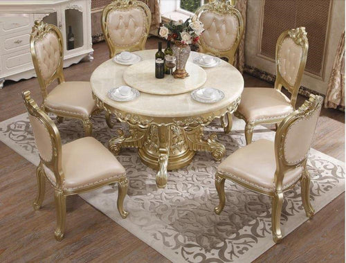 European Desire Round Shaped Marble Top Dining Table Set - Lixra