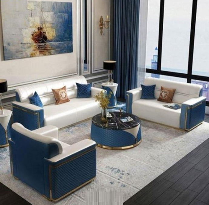 Metal Accented Silky Leather Sofa Set / Lixra